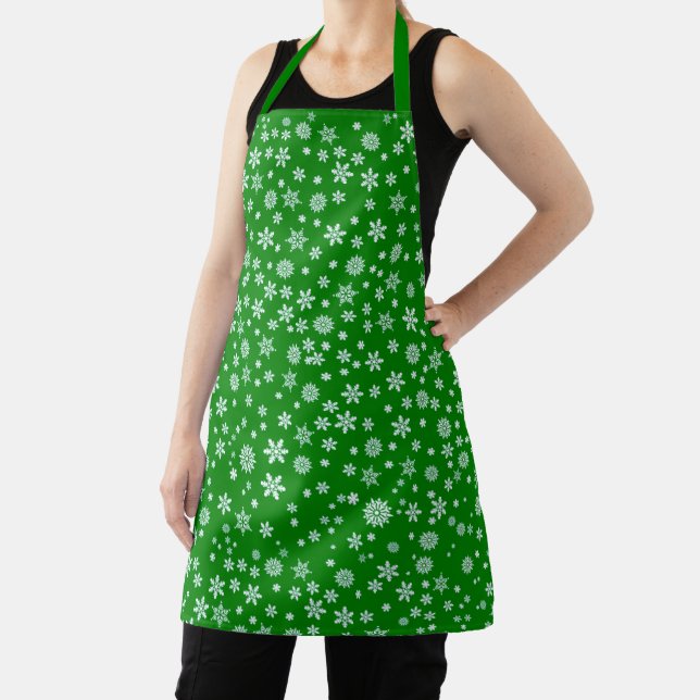 Snowflakes on Green Christmas Apron (Insitu)