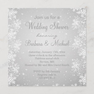 Snowflakes on grey background Wedding Shower Invitation