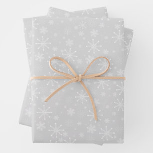 Snowflakes on Grey Christmas Holiday Wrapping Paper Sheet