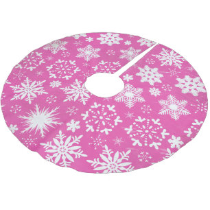 Snowflakes on Hot Pink Holiday Tree Skirt