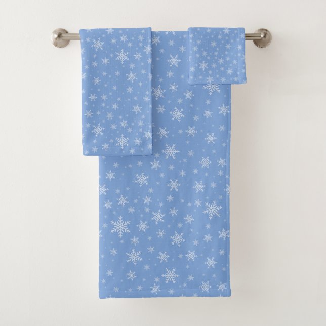 Snowflakes on Light Blue Bath Towel Set (Insitu)