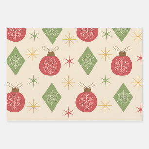 Snowflakes on Mid Century Diamonds and ornaments Wrapping Paper Sheet