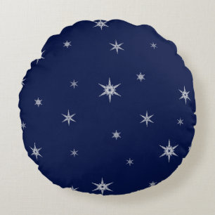 Snowflakes On Navy Blue   Round Mix and Match Round Cushion