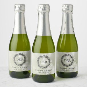 Snowflakes on Pale Sage Green Mini Sparkling Wine Label