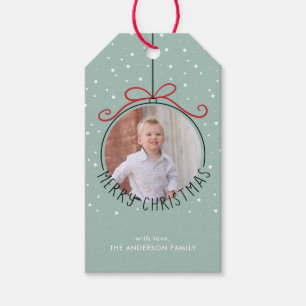 Snowflakes on Pastel Green   Photo Christmas Gift Tags