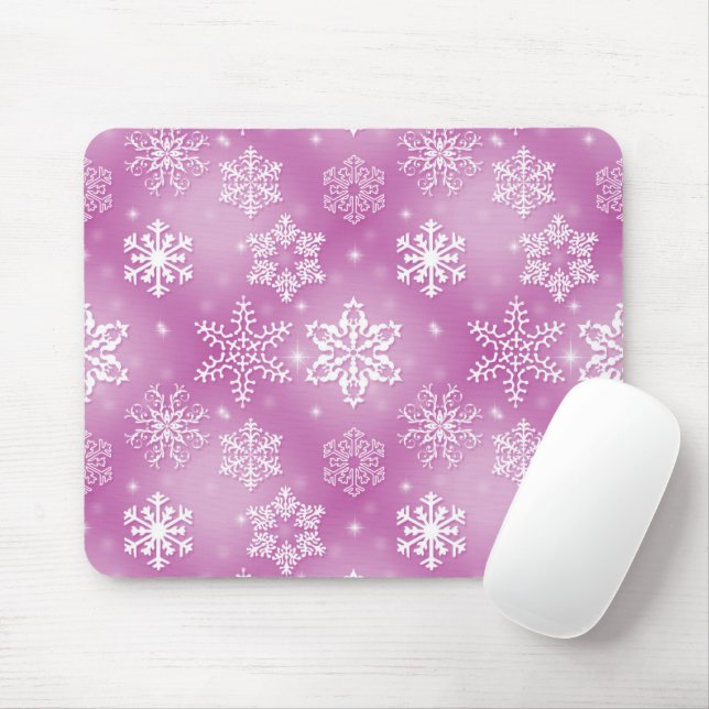 Snowflakes On Pink Mouse Mat (With Mouse)