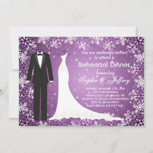 Snowflakes on purple Christmas Rehearsal Dinner Invitation