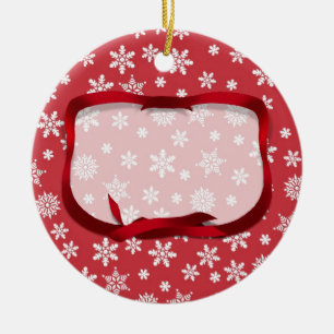 Snowflakes on Red Background Ceramic Tree Decoration
