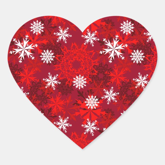 Snowflakes on red background heart sticker (Front)