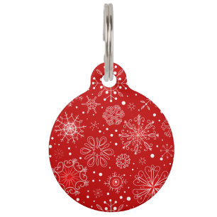 Snowflakes on Red Background Pet Tag