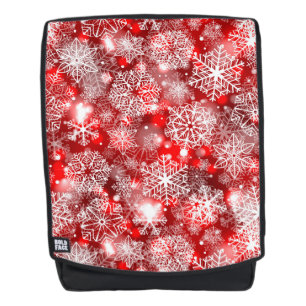 Snowflakes on red backpack