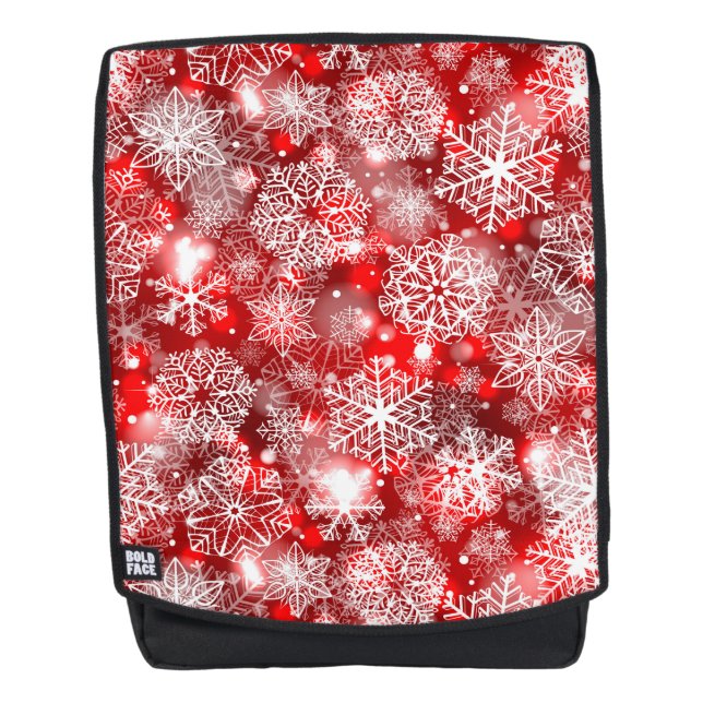 Snowflakes on red backpack (Front)