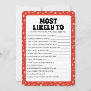 Snowflakes on Red Christmas Most Likely To Game Holiday Card