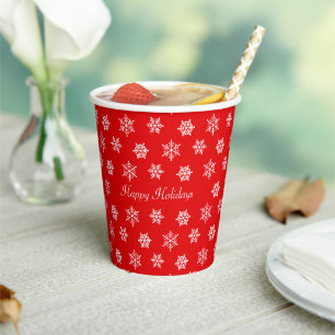 Snowflakes on Red Christmas Paper Cups