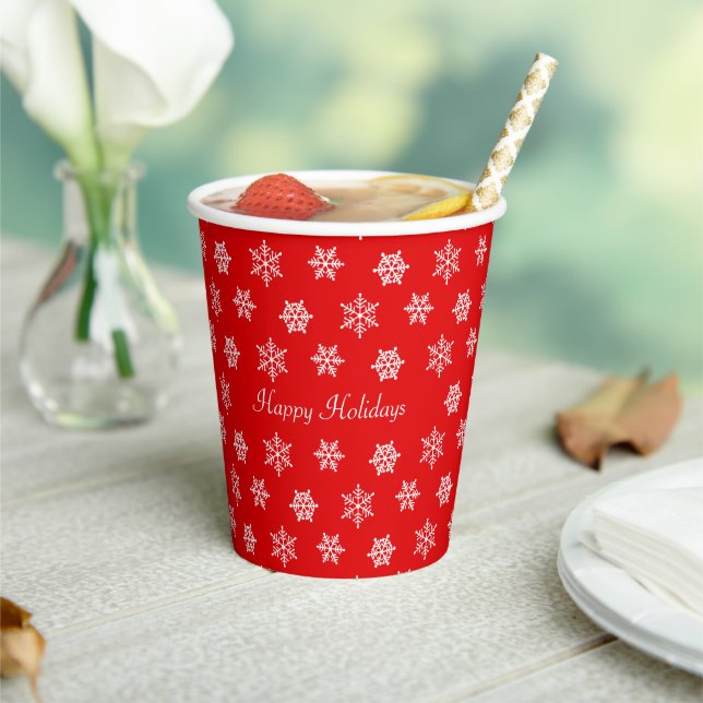 Snowflakes on Red Christmas Paper Cups (Insitu)