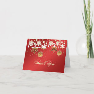 Snowflakes on red Christmas Wedding Thank You Note