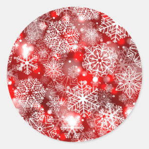 Snowflakes on red classic round sticker