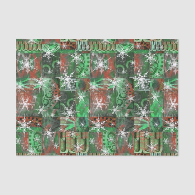 Snowflakes on Red Green Holiday Tissue Paper (Front)