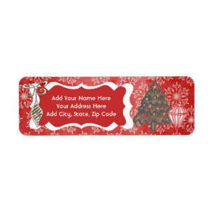 Snowflakes on Red Holiday Return Address Labels