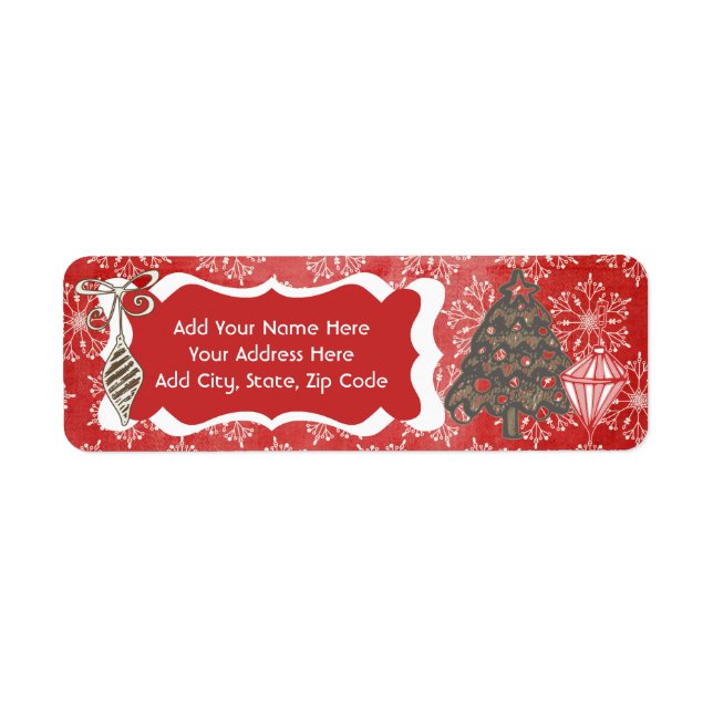 Snowflakes on Red Holiday Return Address Labels (Front)