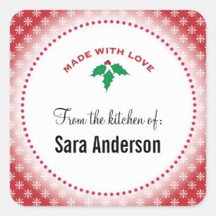 Snowflakes on Red I From the Kitchen of Square Sticker