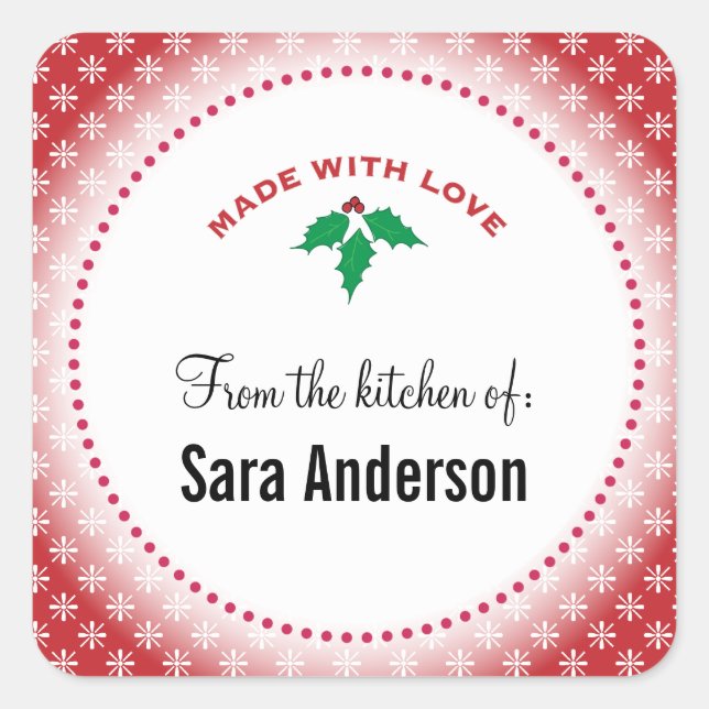 Snowflakes on Red I From the Kitchen of Square Sticker (Front)