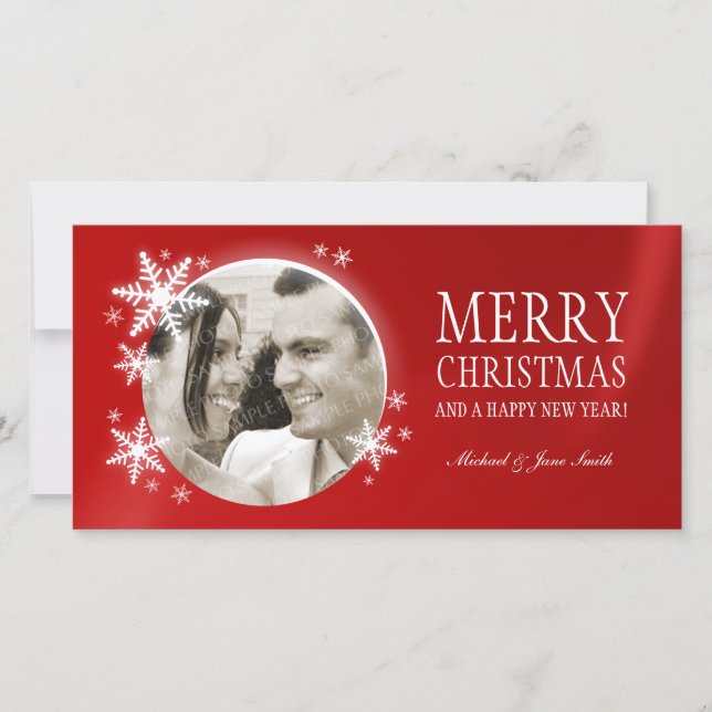 Snowflakes On Red photo card (Front)