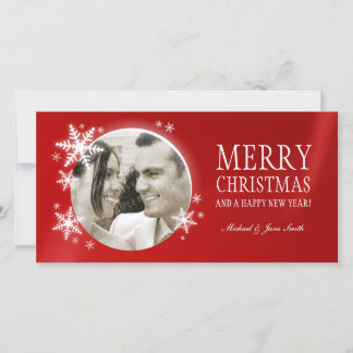 Snowflakes On Red photo card