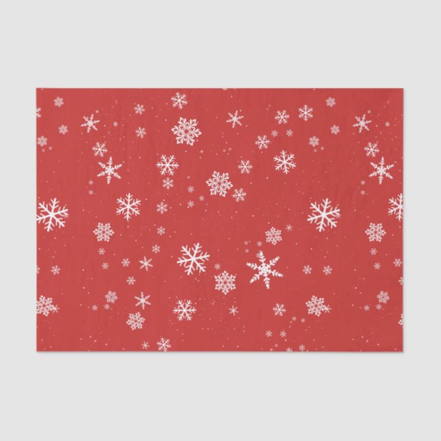Snowflakes on Red Winter Christmas Holiday Tissue Paper (Front)