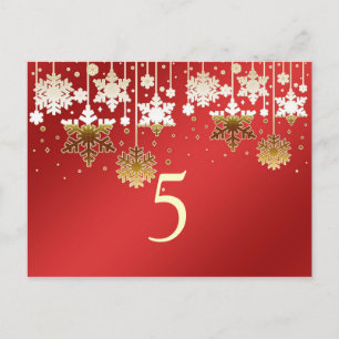Snowflakes on red winter wedding Table number Postcard
