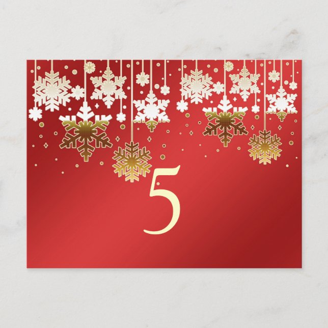 Snowflakes on red winter wedding Table number Postcard (Front)