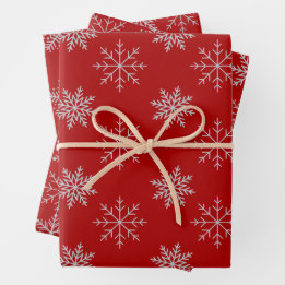 Snowflakes on Red Wrapping Paper Sheet Set