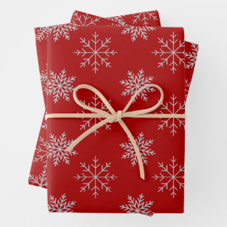 Snowflakes on Red Wrapping Paper Sheet Set