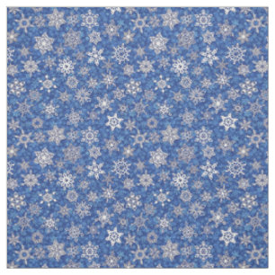 snowflakes on sapphire blue snowstorm background fabric