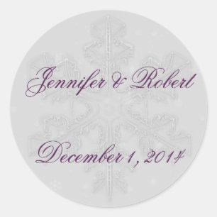 Snowflakes on Silver with Eggplant Accent Classic Round Sticker