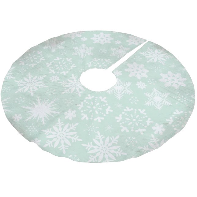 Snowflakes on Soft Blue Holiday Tree Skirt (Angled)