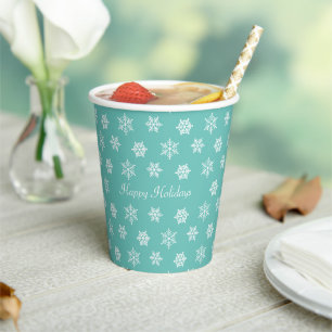 Snowflakes on Teal Party Paper Cups