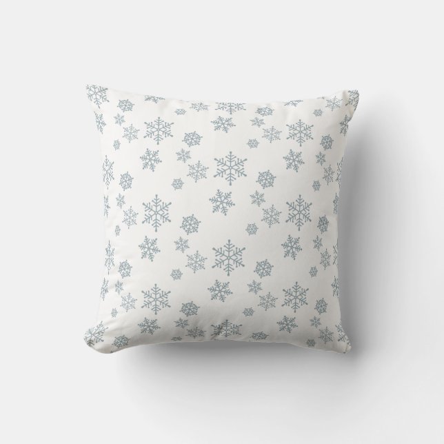 Snowflakes on White Throw Pillow (Front)