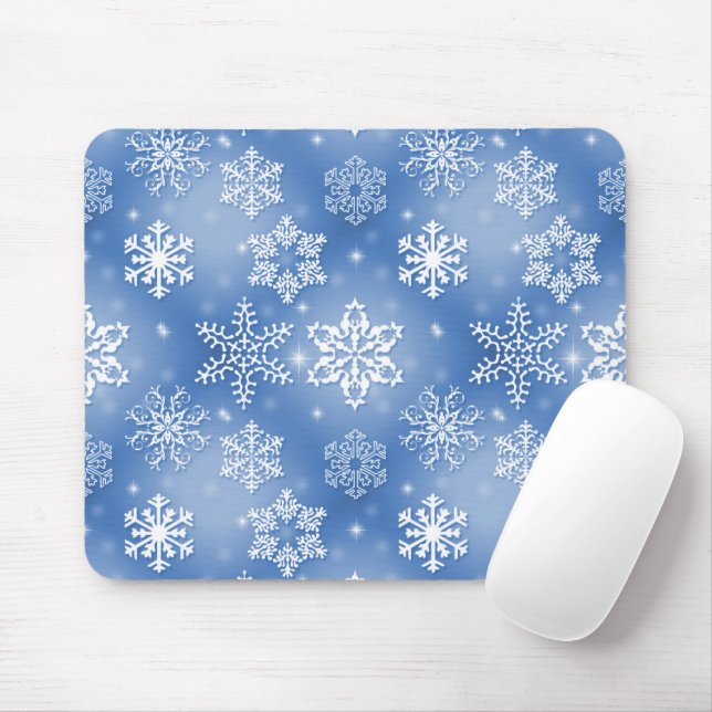 Snowflakes On Winter Blue Mouse Mat (With Mouse)