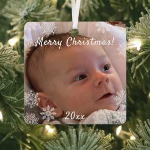 Snowflakes One Photo Christmas Personalized Metal Tree Decoration