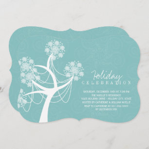 Snowflakes & Ornamental Tree Holiday Party Invite