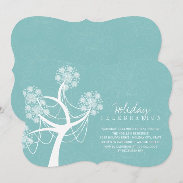 Snowflakes & Ornamental Tree Holiday Party Invite (Front/Back)