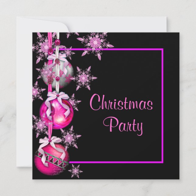 Snowflakes Ornaments Hot Pink Christmas Party Invitation (Front)