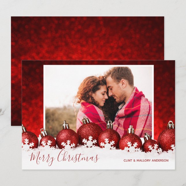 Snowflakes Ornaments Photo Christmas Holiday Card (Front/Back)