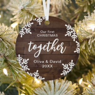 Snowflakes Our First Christmas Together Script Metal Tree Decoration