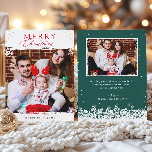 Snowflakes Overlay Brush Stroke Christmas Photo Holiday Card (Creator Uploaded)