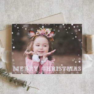 Snowflakes Overlay Merry Christmas Photo Holiday Card