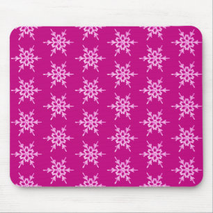 Snowflakes, pale pink crystals on magenta mouse mat