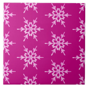 Snowflakes, pale pink crystals on magenta tile