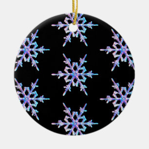 Snowflakes, pastel Iridescent crystal on black Ceramic Tree Decoration